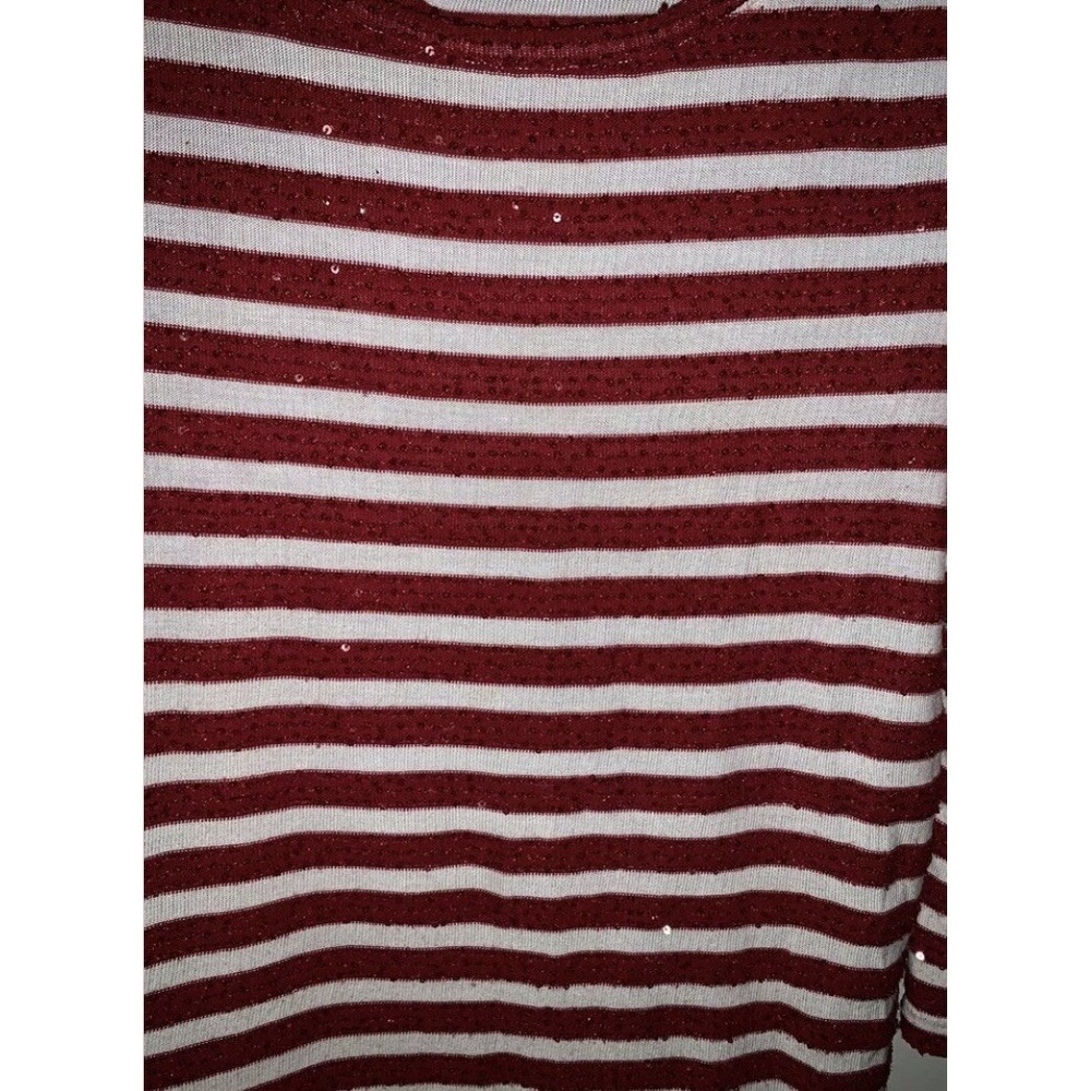 TALBOTS Red White Stripe Sequined Knit Top 3/4 Sleeve‎ Women's Petite Small - Picture 8 of 13